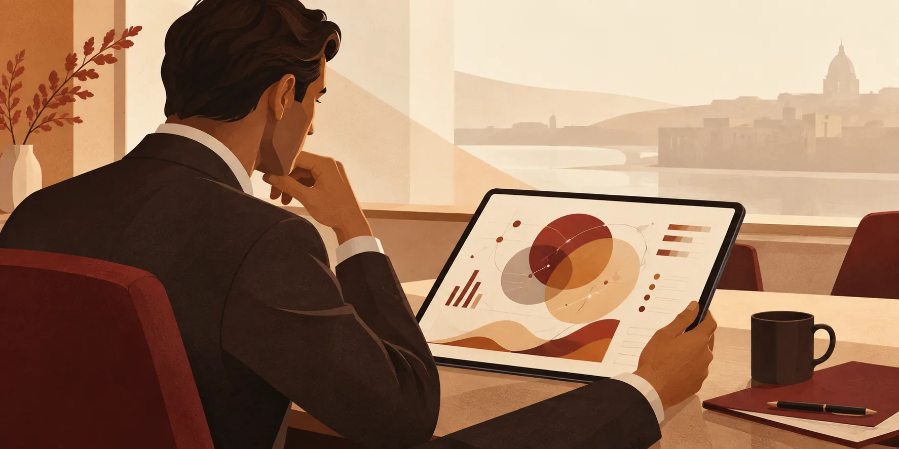 Illustration of a portfolio manager reviewing allocation and risk